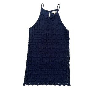 Monteau Women Small Navy Crochet Floral Lace Sleeveless Lined Halter Shift Dress